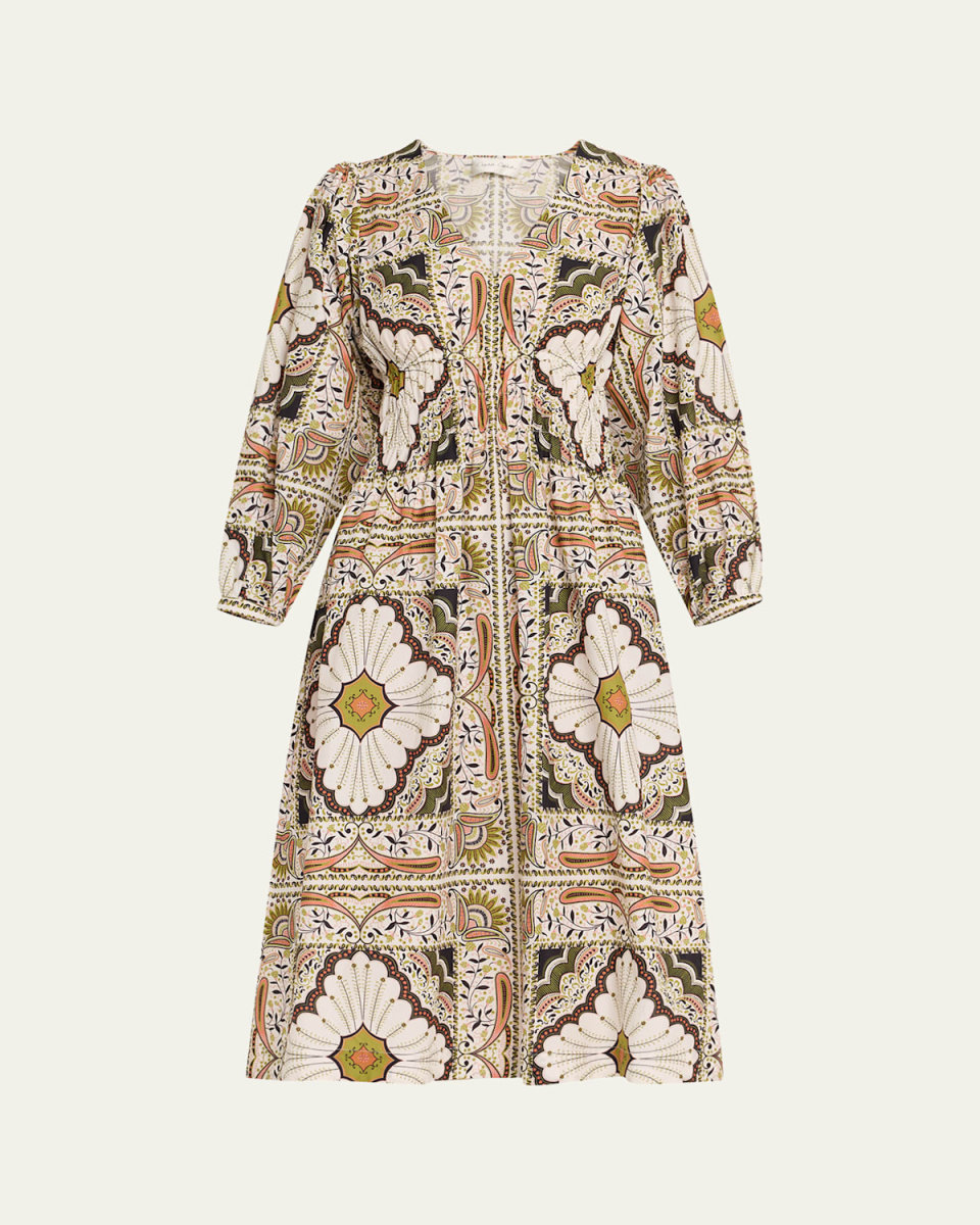 Ginger Puff-Sleeve Midi Poplin Dress
